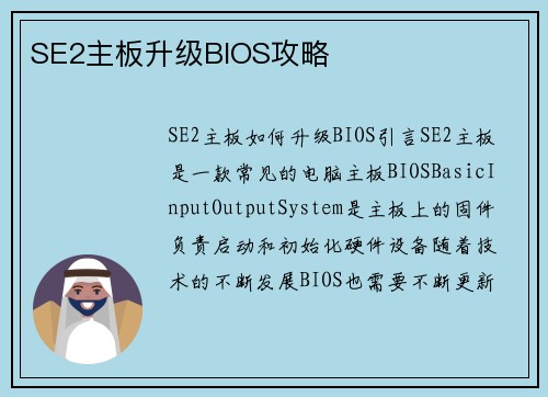 SE2主板升级BIOS攻略